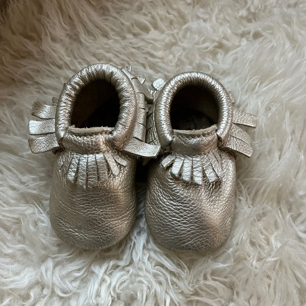 Freshly Picked Metallic Gold Baby Moccasins